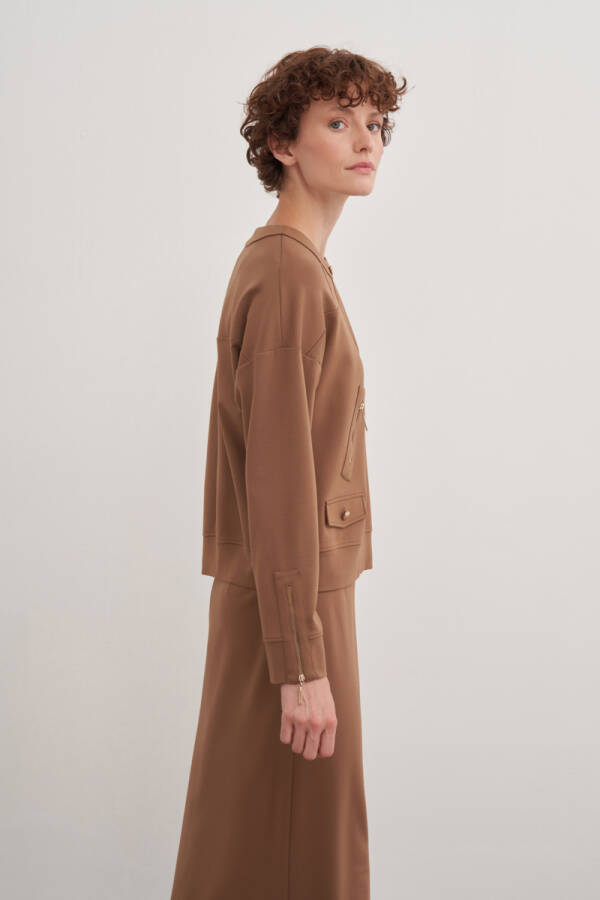 Camel Fermuar Detaylı Spor Sweat - 4