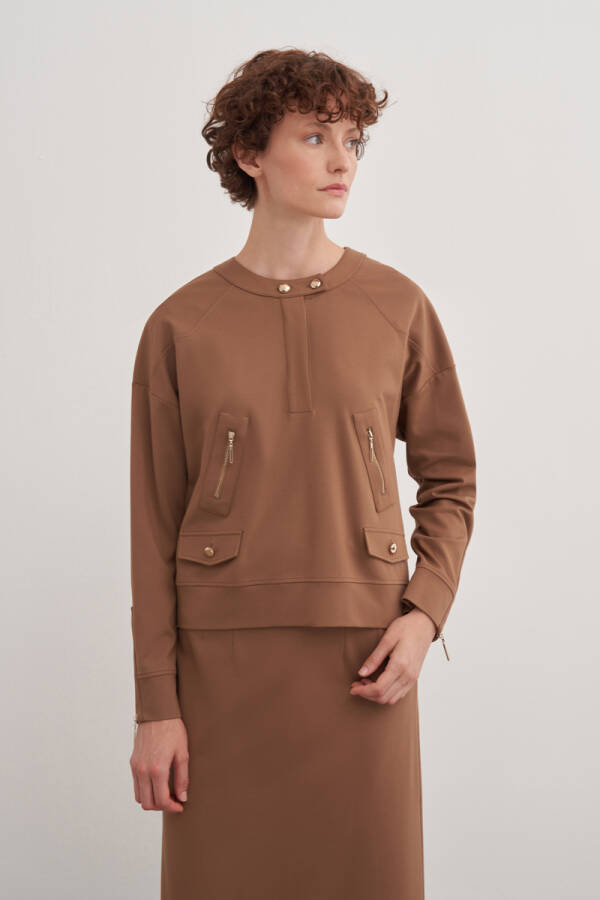 Camel Fermuar Detaylı Spor Sweat - 1