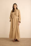 Camel Kolları Pile Detaylı Elbise - 2