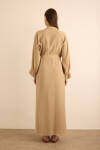 Camel Kolları Pile Detaylı Elbise - 7