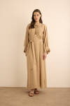 Camel Kolları Pile Detaylı Elbise - 3
