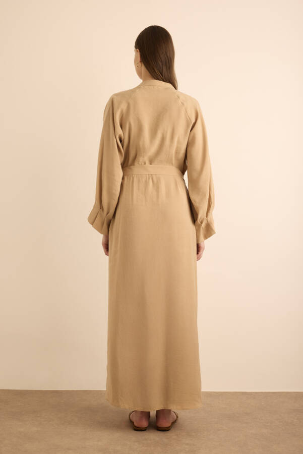 Camel Kolları Pile Detaylı Elbise - 7