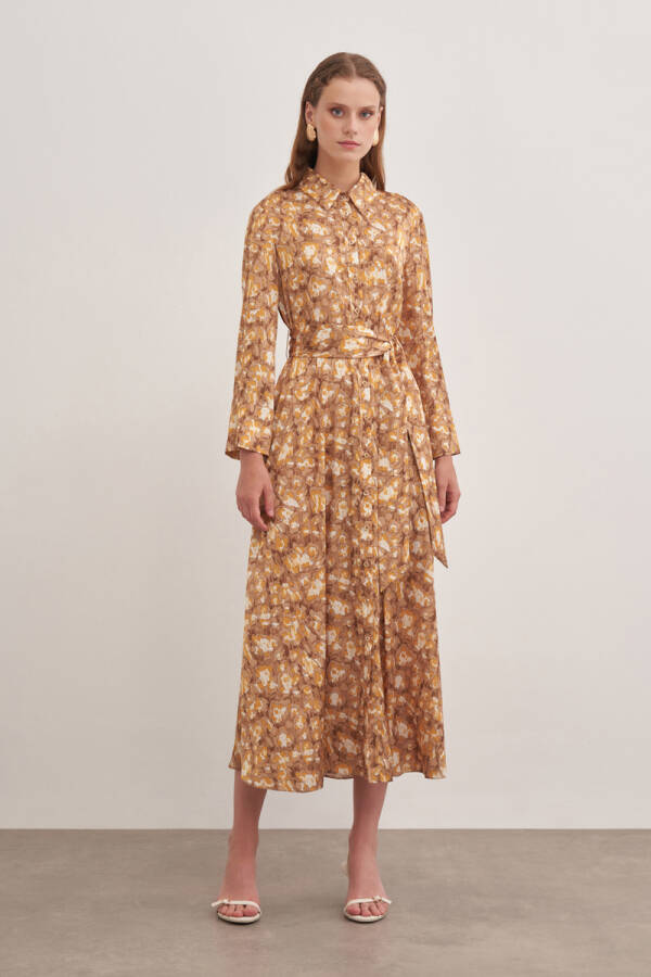 Camel 4221111 Desenli Gömlek Elbise - Aker