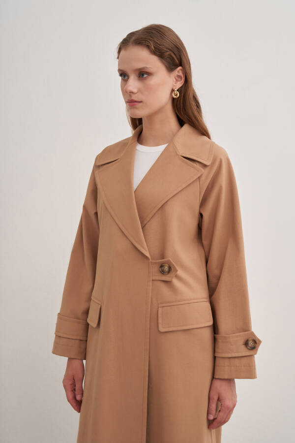 Camel Tek Düğmeli Pardösü - 4