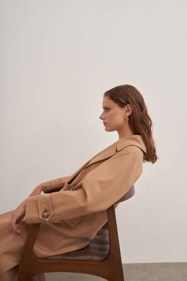 Camel Tek Düğmeli Pardösü - 6