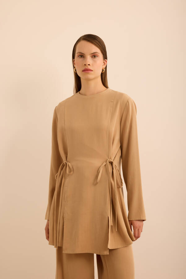 Camel Bağlama Detaylı Beli Lastikli Tencel Tweenset - 2