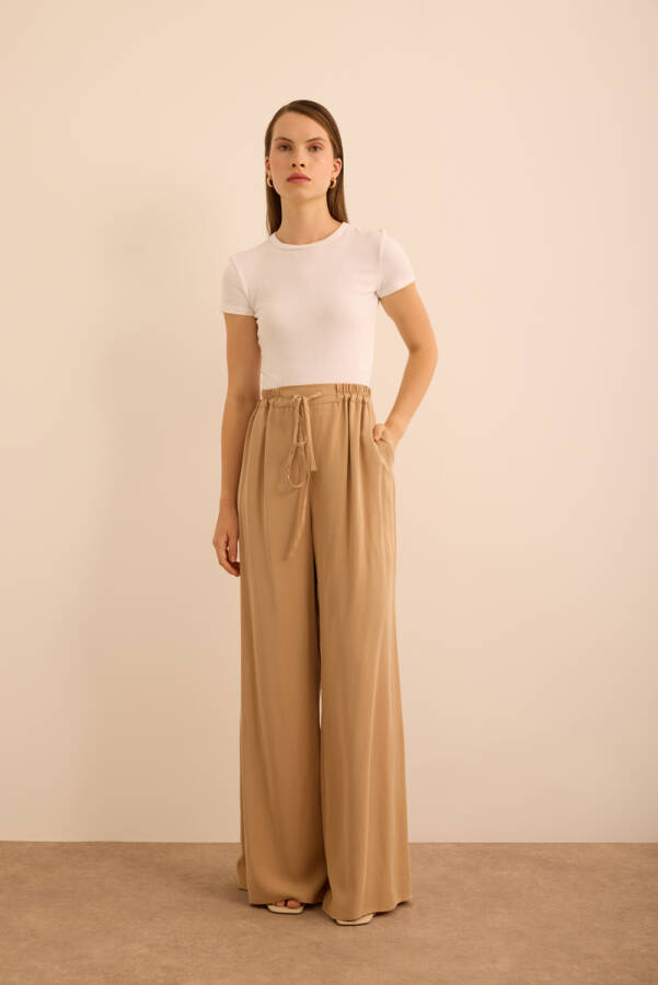 Camel Bağlama Detaylı Beli Lastikli Tencel Tweenset - 5