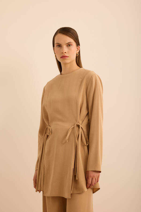 Camel Bağlama Detaylı Beli Lastikli Tencel Tweenset - 3