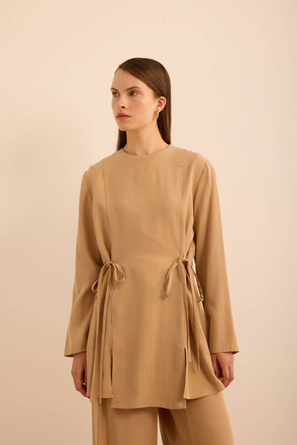 Camel Bağlama Detaylı Beli Lastikli Tencel Tweenset - 4