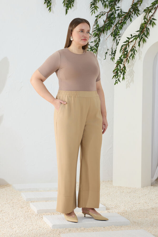 Camel Beli Lastikli Pantolon - 4