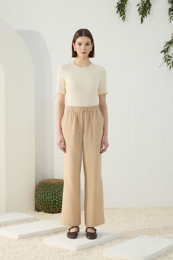 Camel Beli Lastikli Pijama Altı - 3