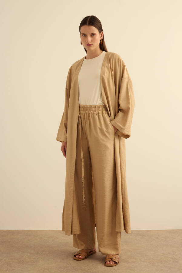 Camel Beli Lastikli Viscon Pantolon Etek - Aker