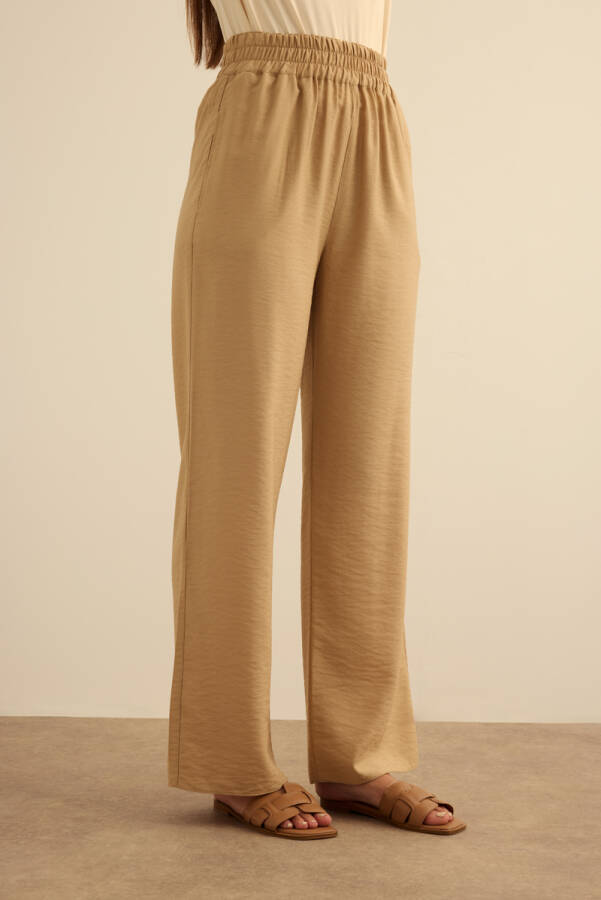 Camel Beli Lastikli Viscon Pantolon Etek - 4