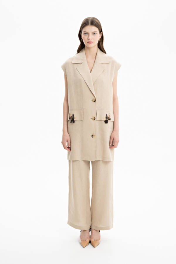 Camel Cepleri İşleme Detaylı Yelek - Aker (1)