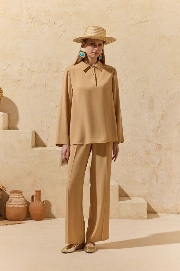 Camel Dökümlü Pantolon - Aker