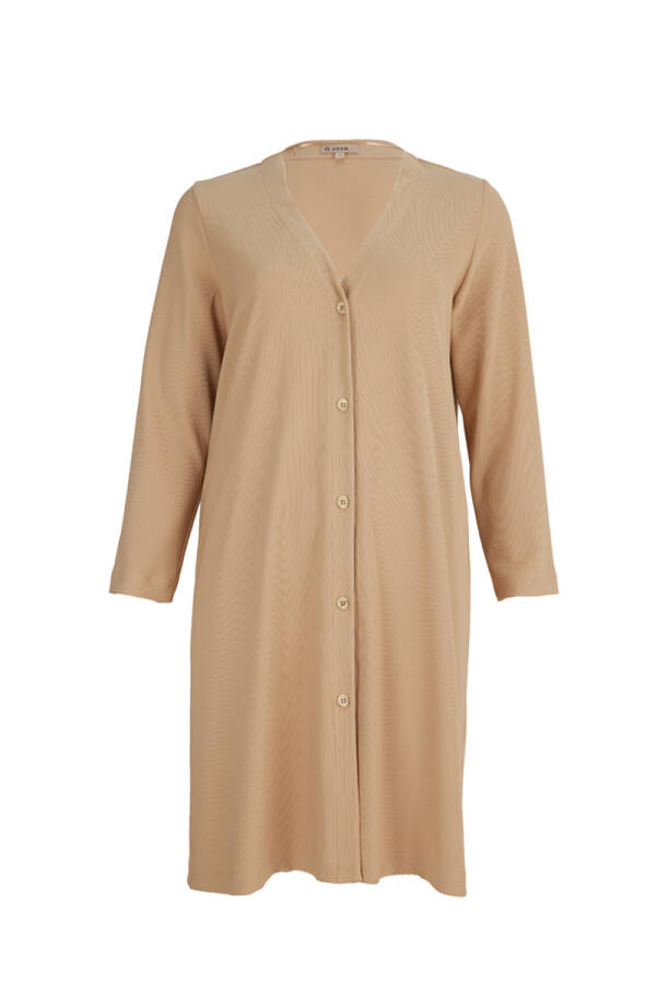 Camel Düğmeli Uzun Hırka - 1