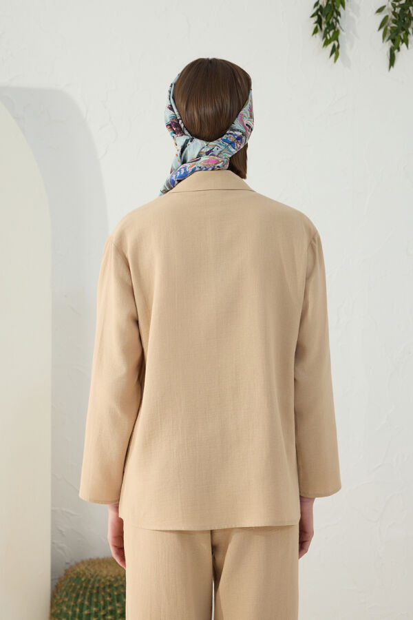 Camel Düşük Omuz Ceket Yaka Pijama Üstü - 6