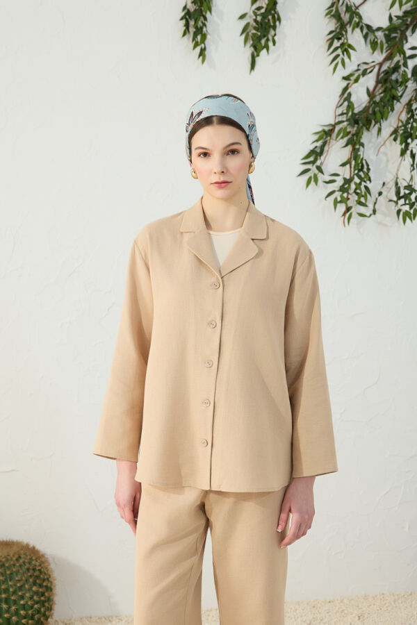 Camel Düşük Omuz Ceket Yaka Pijama Üstü - Aker (1)