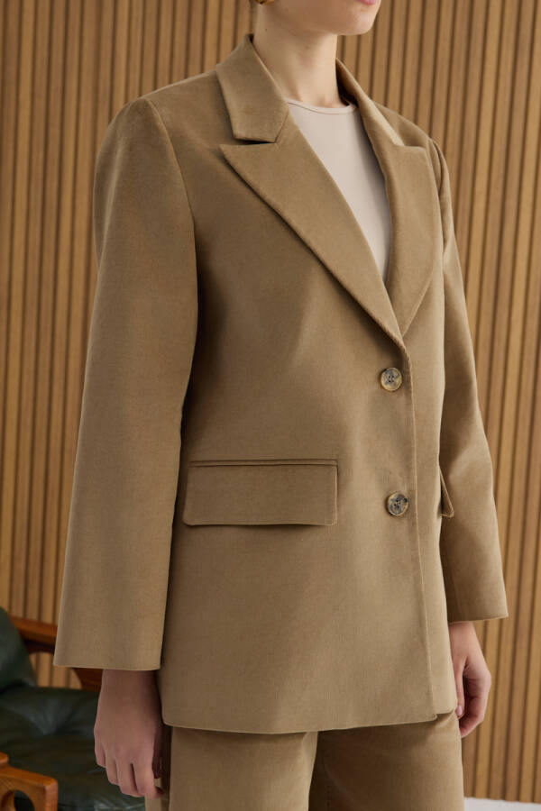 Camel Fitilli Kadife Ceket - 4