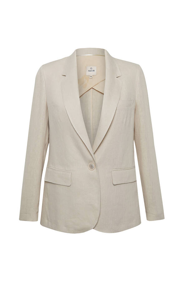 Camel İç Astar Kontrast Keten Ceket - 1