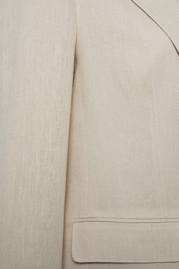 Camel İç Astar Kontrast Keten Ceket - 2