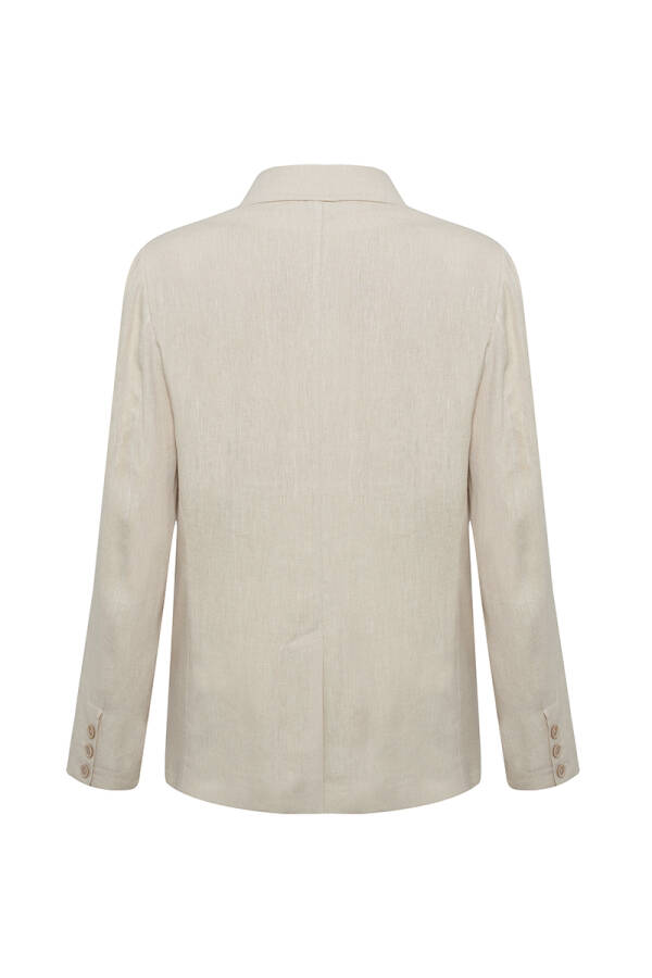 Camel İç Astar Kontrast Keten Ceket - 3