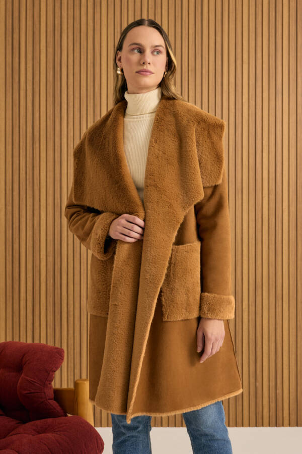 Camel İçi Kapitone Kürk Mont - Aker