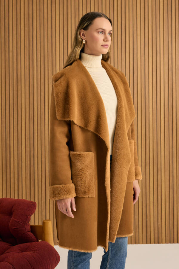 Camel İçi Kapitone Kürk Mont - 3