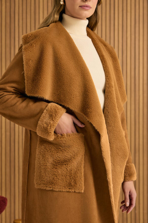 Camel İçi Kapitone Kürk Mont - 4