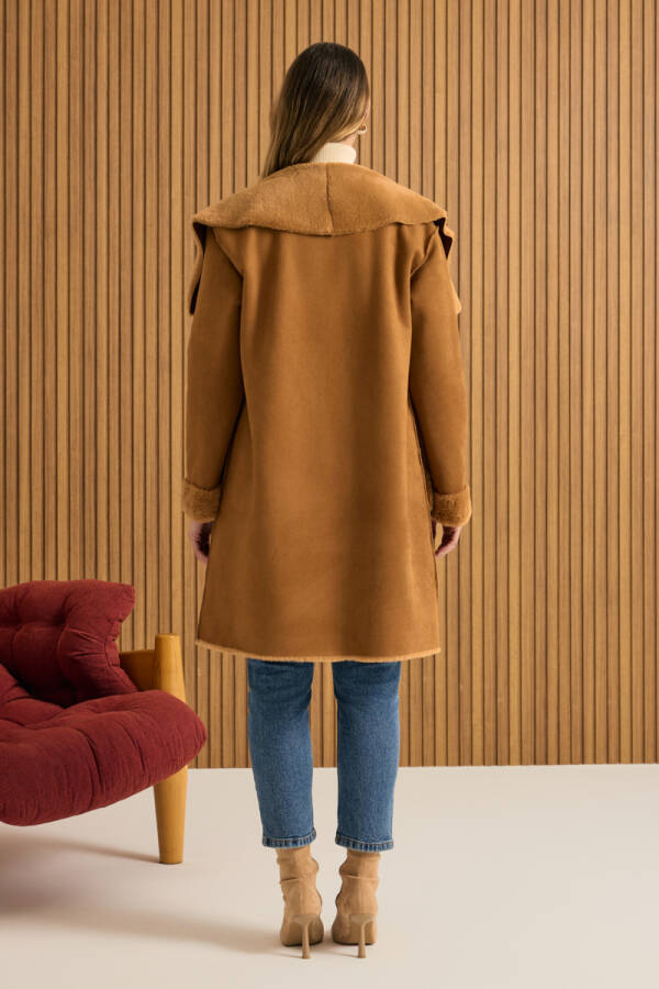 Camel İçi Kapitone Kürk Mont - 6