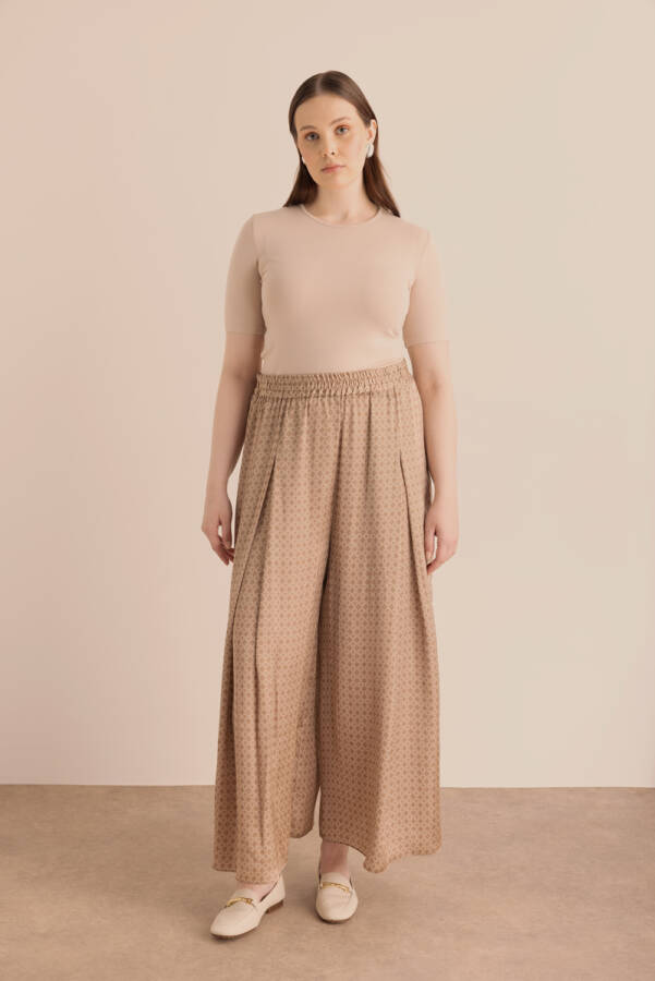 Camel Koza Desen Detaylı Bol Pantolon - Aker