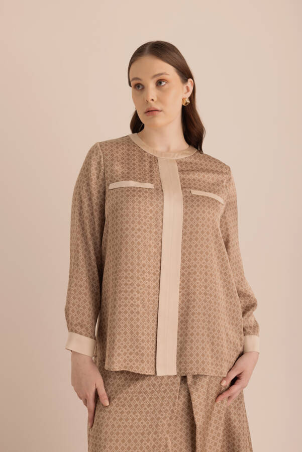 Camel Koza Desenli Yuvarlak Yaka Bluz - Aker (1)