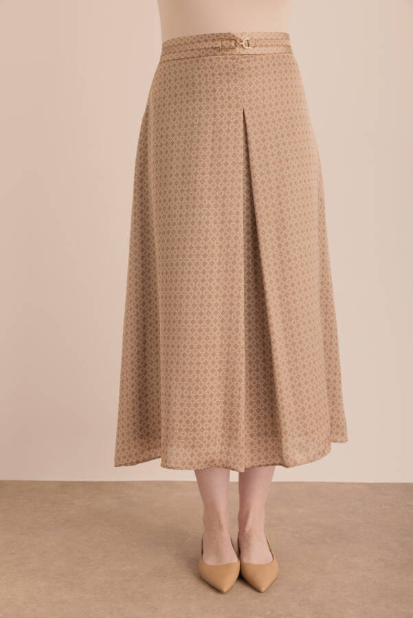 Camel Monogram Desenli Pilikaşe Detaylı Dokuma Etek - Aker (1)