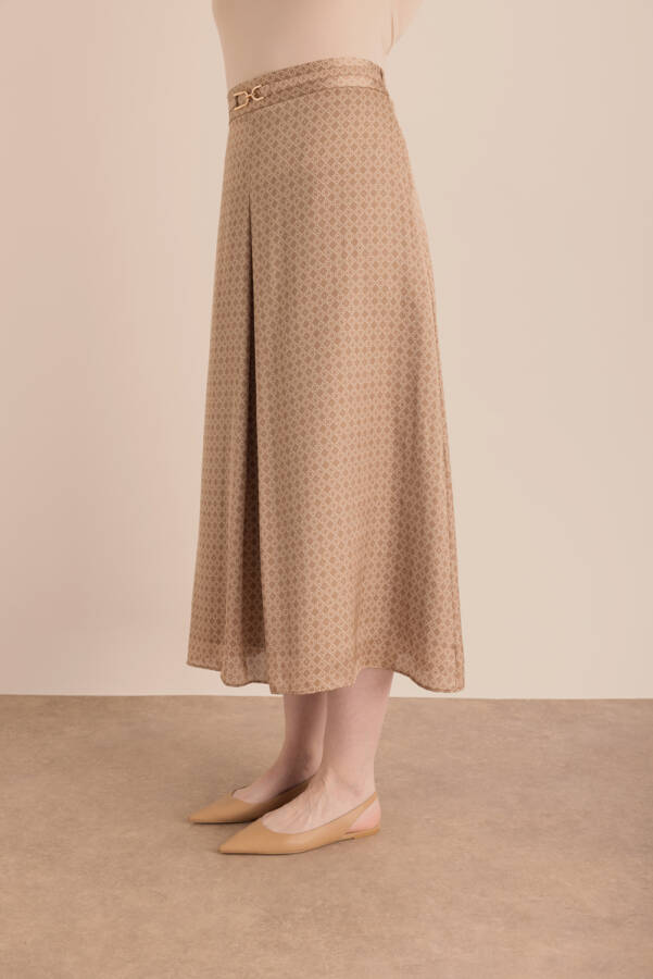 Camel Monogram Desenli Pilikaşe Detaylı Dokuma Etek - 4