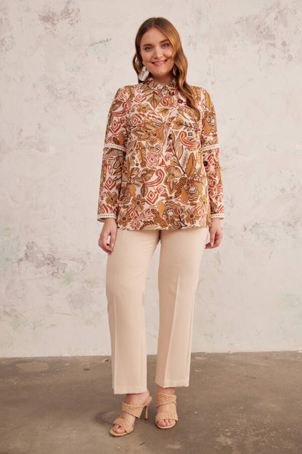 Camel Püskül Detaylı Desenli Bluz - 2