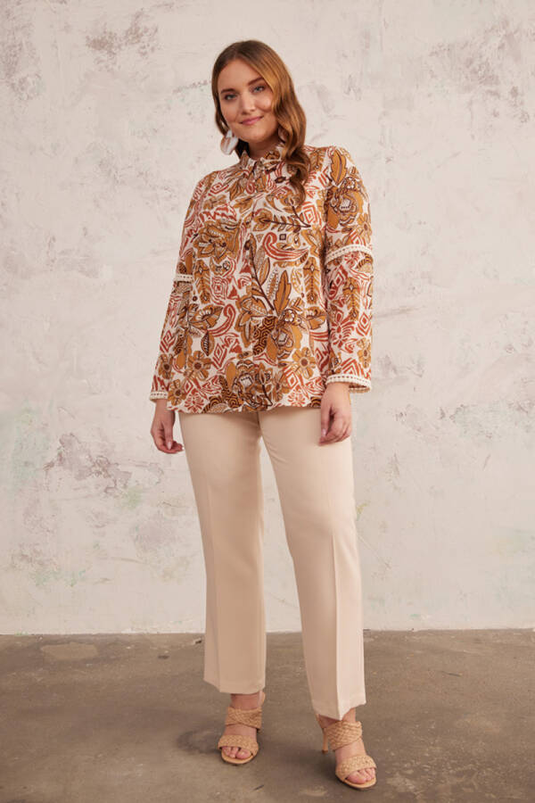 Camel Püskül Detaylı Desenli Bluz - 3