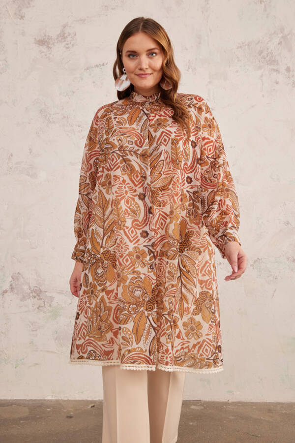 Camel Püskül Detaylı Desenli Tunik - 2