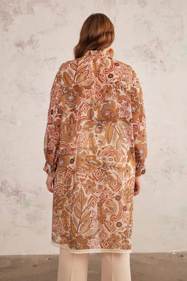 Camel Püskül Detaylı Desenli Tunik - 7