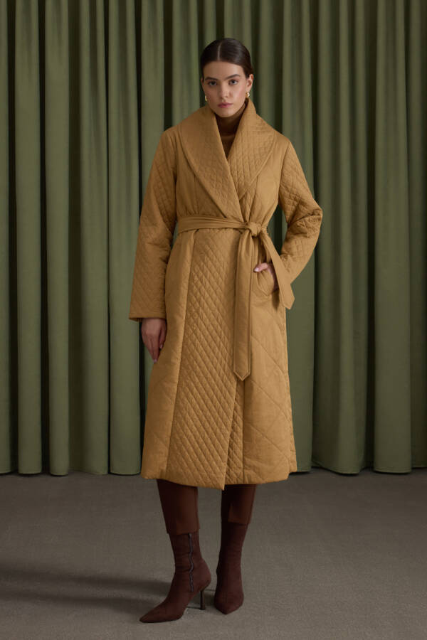 Camel Şal Yaka Kapitone Mont - Aker