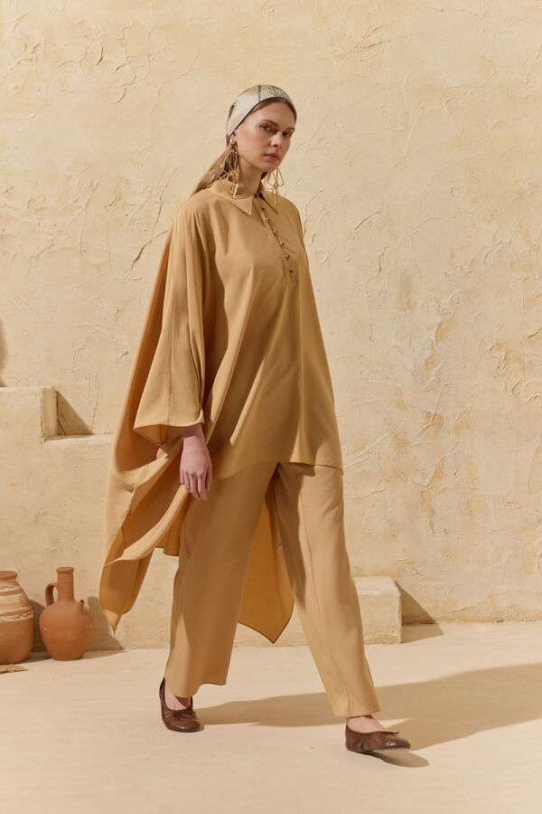 Camel Tasarım Düğme Detaylı Tunik - Aker