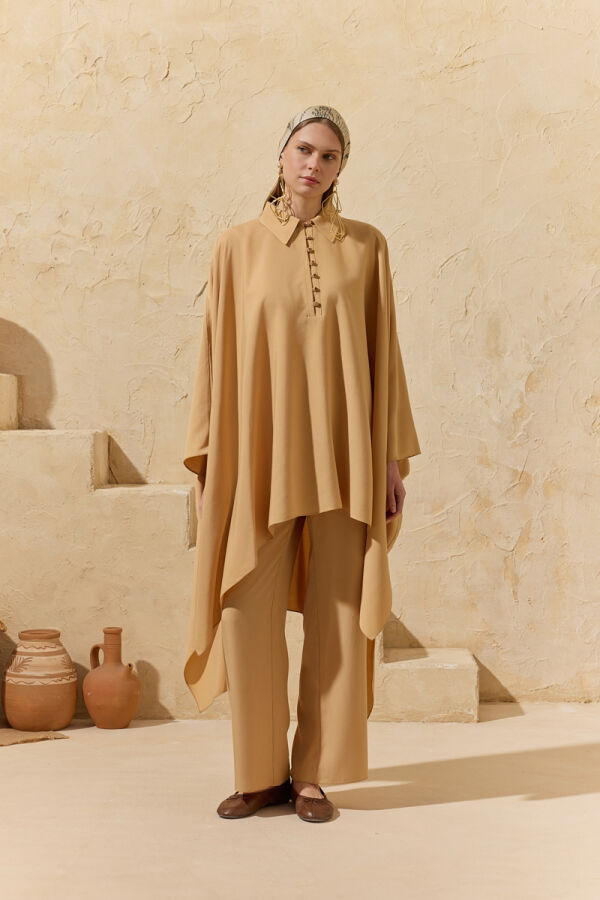 Camel Tasarım Düğme Detaylı Tunik - 4