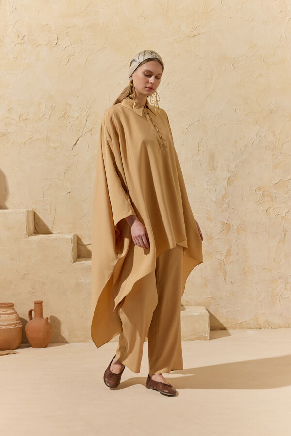 Camel Tasarım Düğme Detaylı Tunik - 5