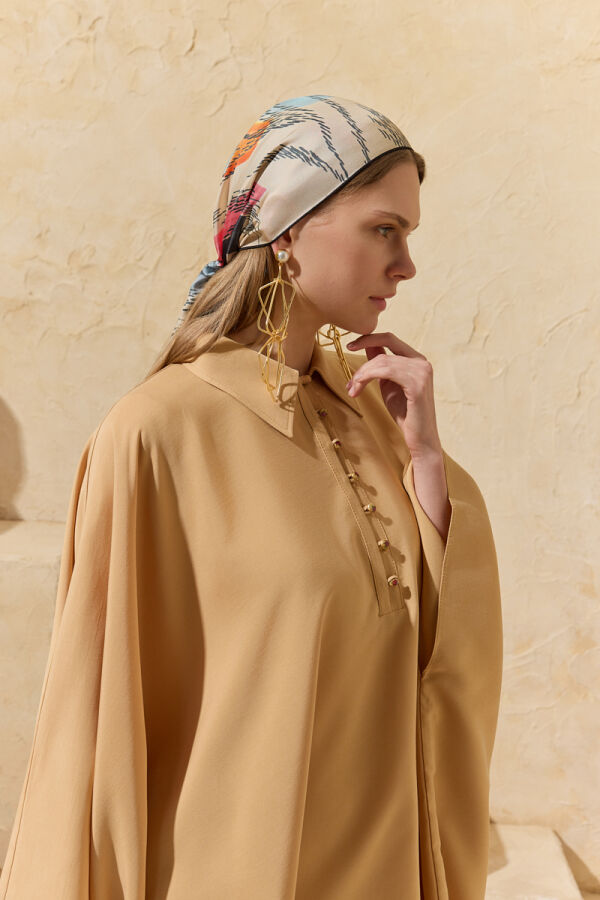 Camel Tasarım Düğme Detaylı Tunik - 7