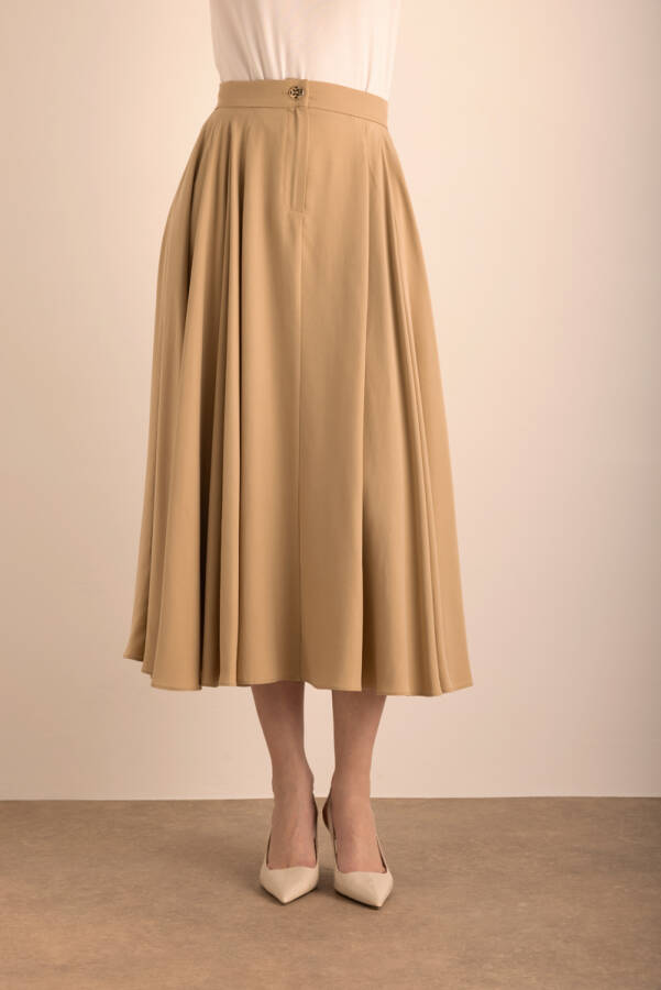 Camel Tencel Evaze Etek - Aker (1)