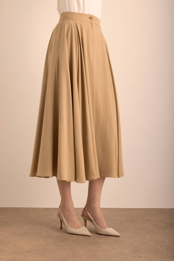 Camel Tencel Evaze Etek - 5