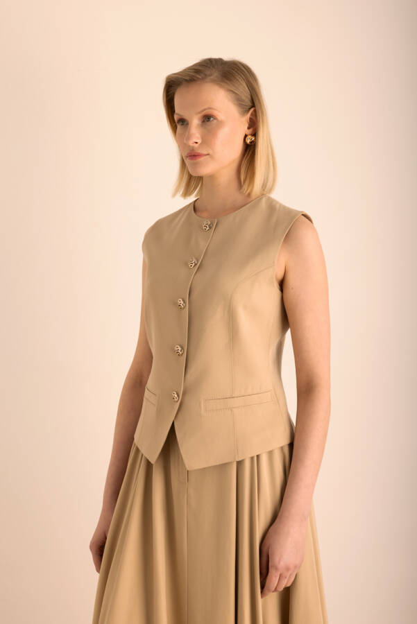 Camel Tencel Yelek - 5