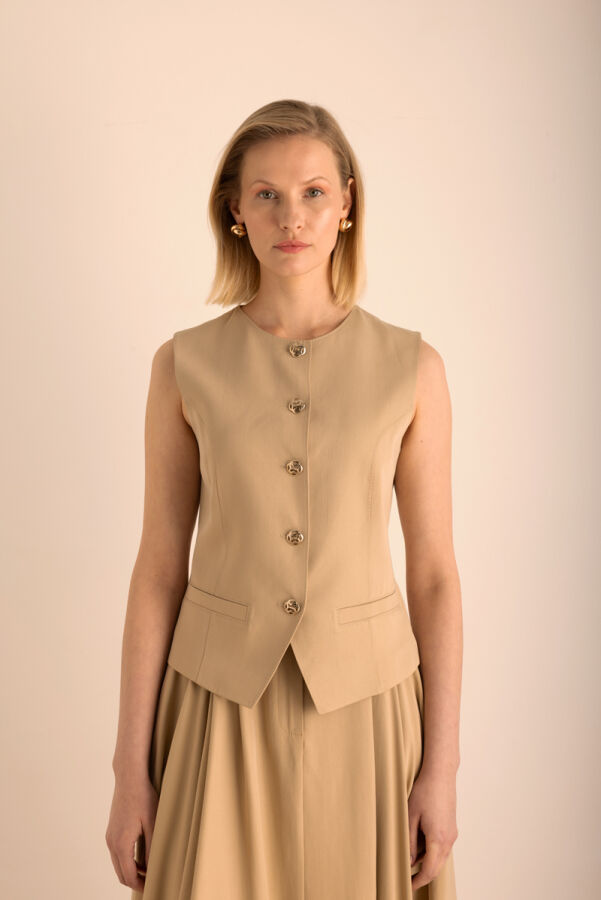 Camel Tencel Yelek - 3