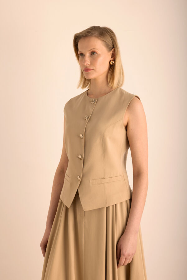 Camel Tencel Yelek - 5