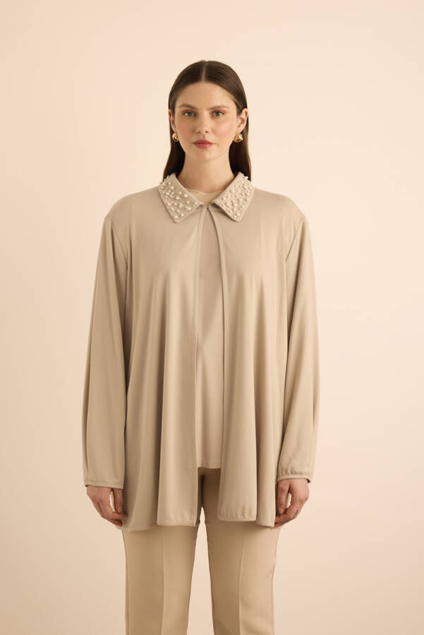 Camel Yakası İnci İşlemeli Tweenset - Aker
