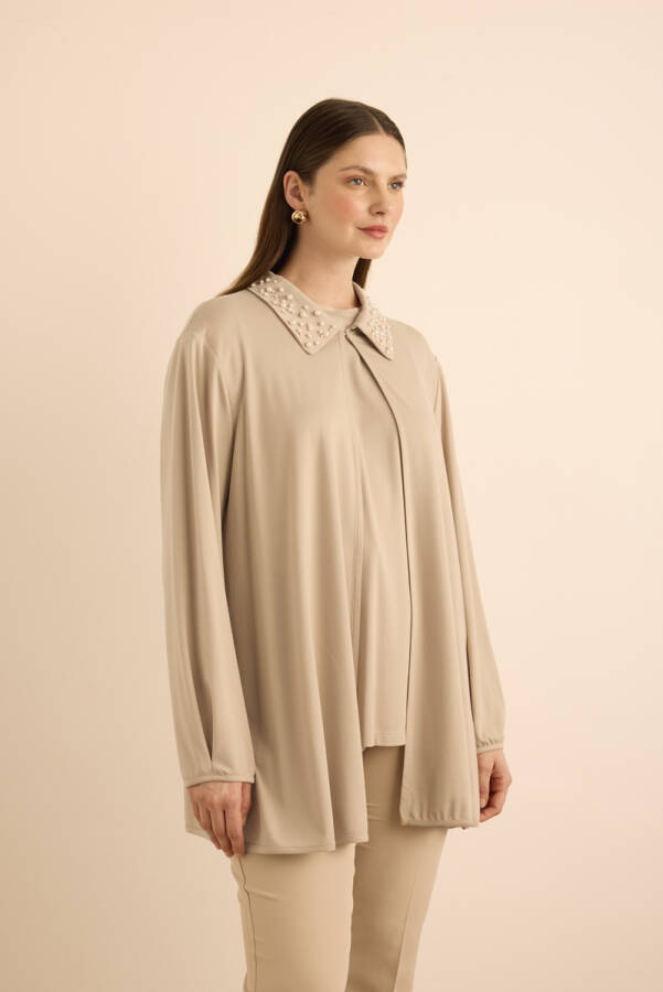 Camel Yakası İnci İşlemeli Tweenset - Aker (1)